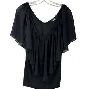 Venus Women's‎ XL Black Flouncing Flared Sleeve Mesh Blouse Top